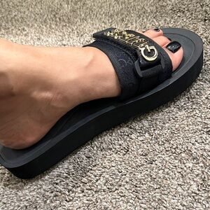 Guess Black Slide Sandals with Gold Accents